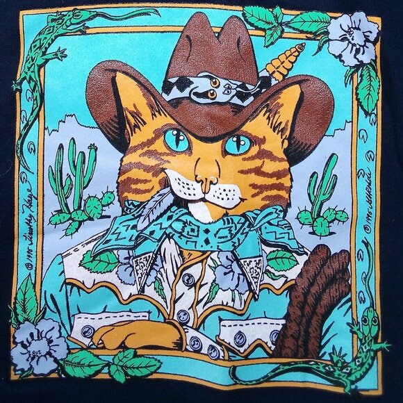 Jerzees Other - Vintage Cat Kitten Western Cowboy Illustration Crewneck Sweatshirt